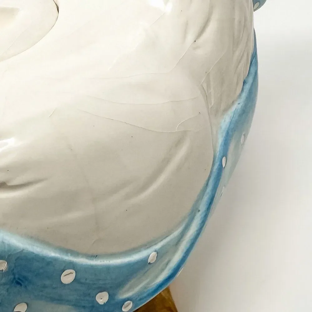 Vintage Ceramic Goose Teapot Blue Polka Dot Bow Cottagecore Country Kitchen